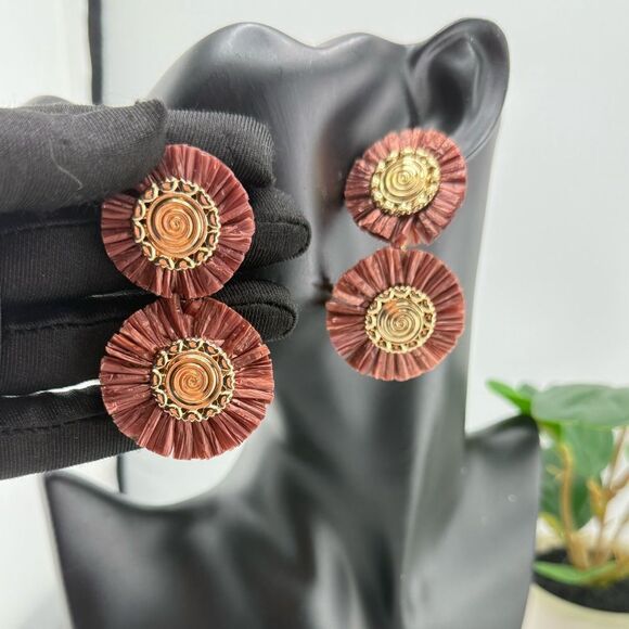 Boho Double Disc Statement Earrings — Warm Terracotta & Gold - Picture 6 of 7